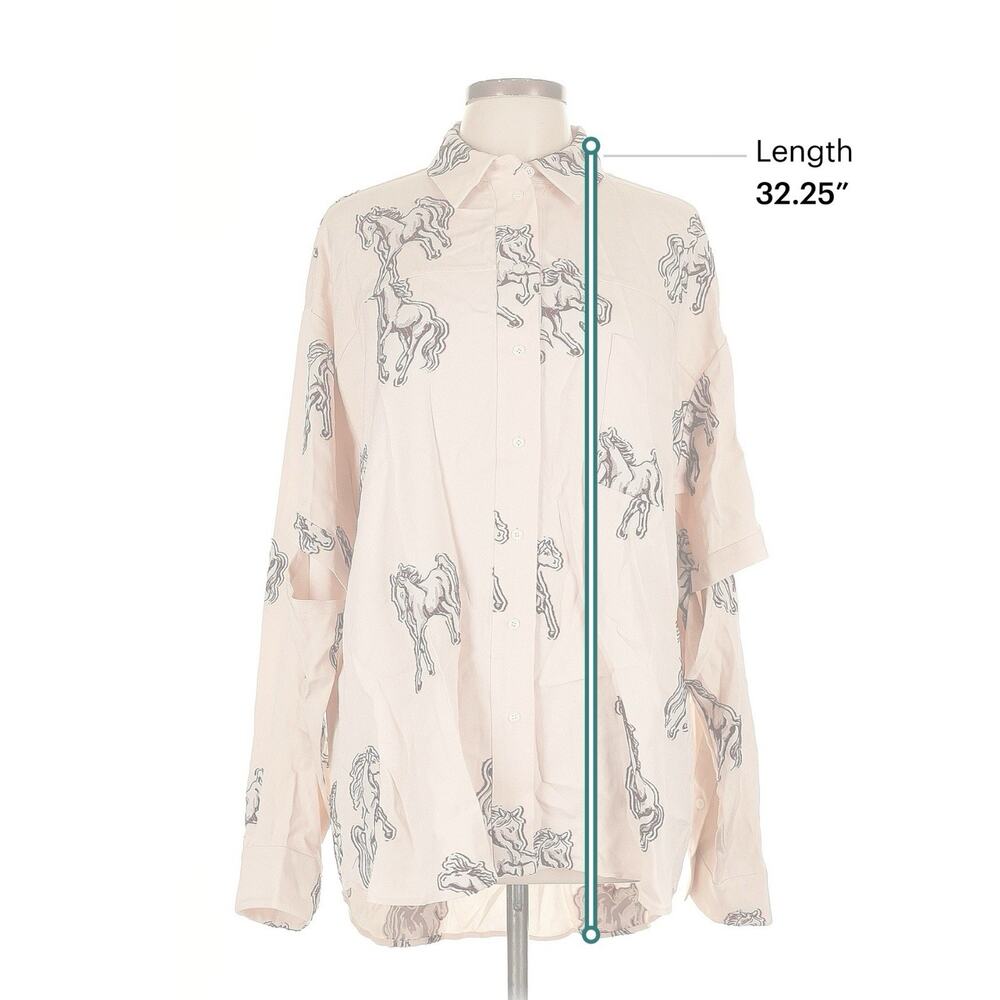 Hellessy Horse Western Print Cut Out Button Down Tunic Cream Shirt 6 View 3